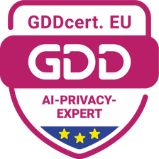 Digital icon showing GDD AI Privacy Expert certificate