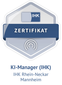 Digital badge showing KI-Manager certificate